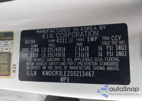 2025 Kia Niro Ex Touring z USA, uszkodzony, nr VIN KNDCR3LE2S5213467
